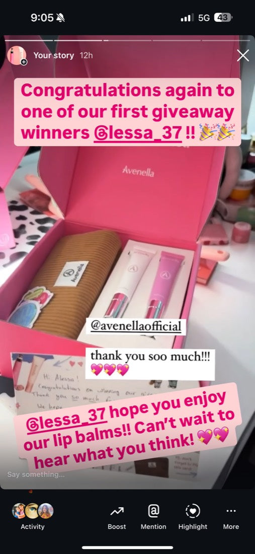 Instagram story congratulating one of our first giveaway winners