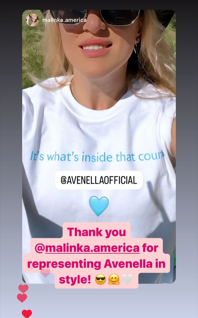 Instagram story of a supporter wearing an Avenella T-shirt