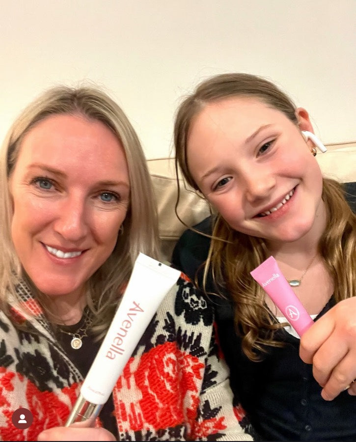 Ruth and her daughter Grace with their Avenella lip balms