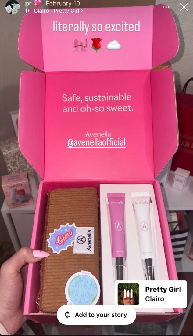 Instagram story: literally so excited, with an open Avenella box